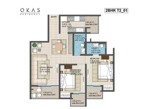 2bhk unit plan